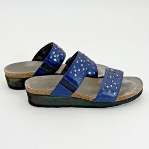 Naot Women's Leather Sandals Navy Blue Crystal Accent Comfort Shoes Israel 7/38